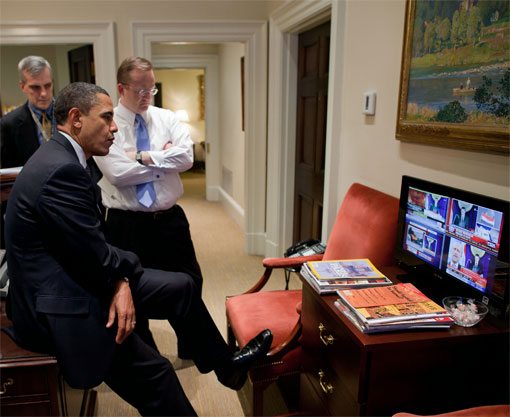 Barack Obama, putting his feet up on furniture in the White House